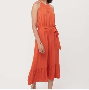 LOFT Burnt Orange Halter Midi Dress Size Small